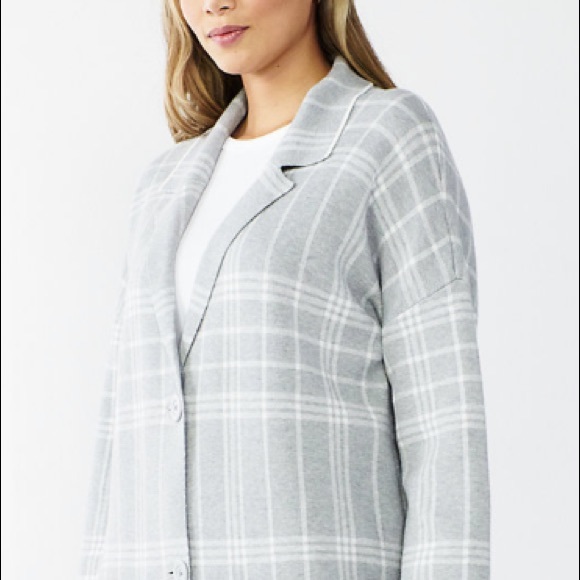 Grey Plaid Cardigan Coatigan Sweater 